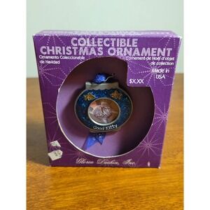 Gloria Duchin Good Kitty Fishbowl Cat Christmas Ornament Blue Glitter USA Made